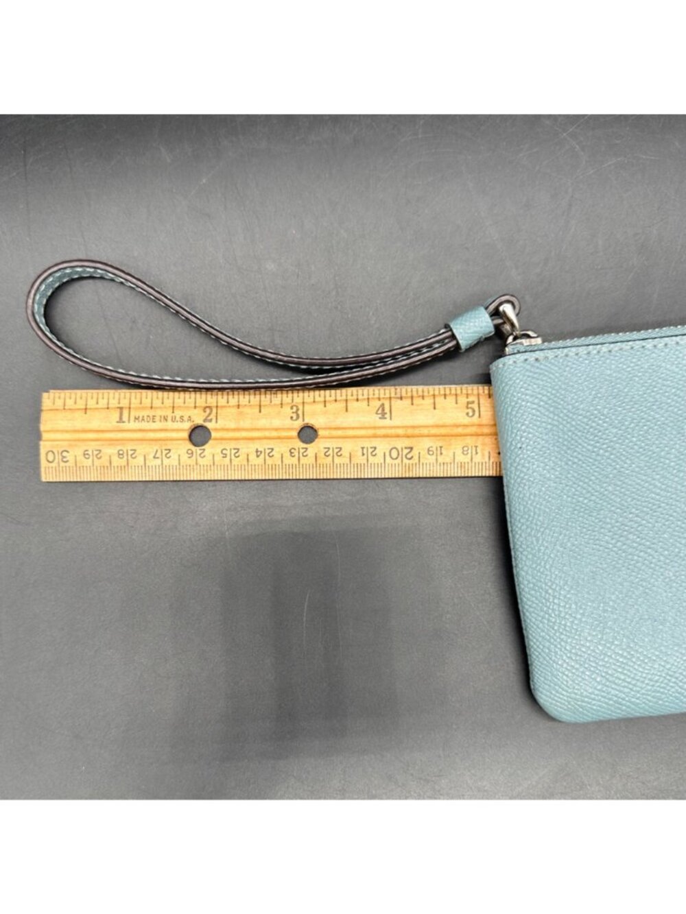 Coach Corner Zip Wristlet Wallet Blue Leather Strap Pebbled Leather Wristlet - Picture 14 of 14